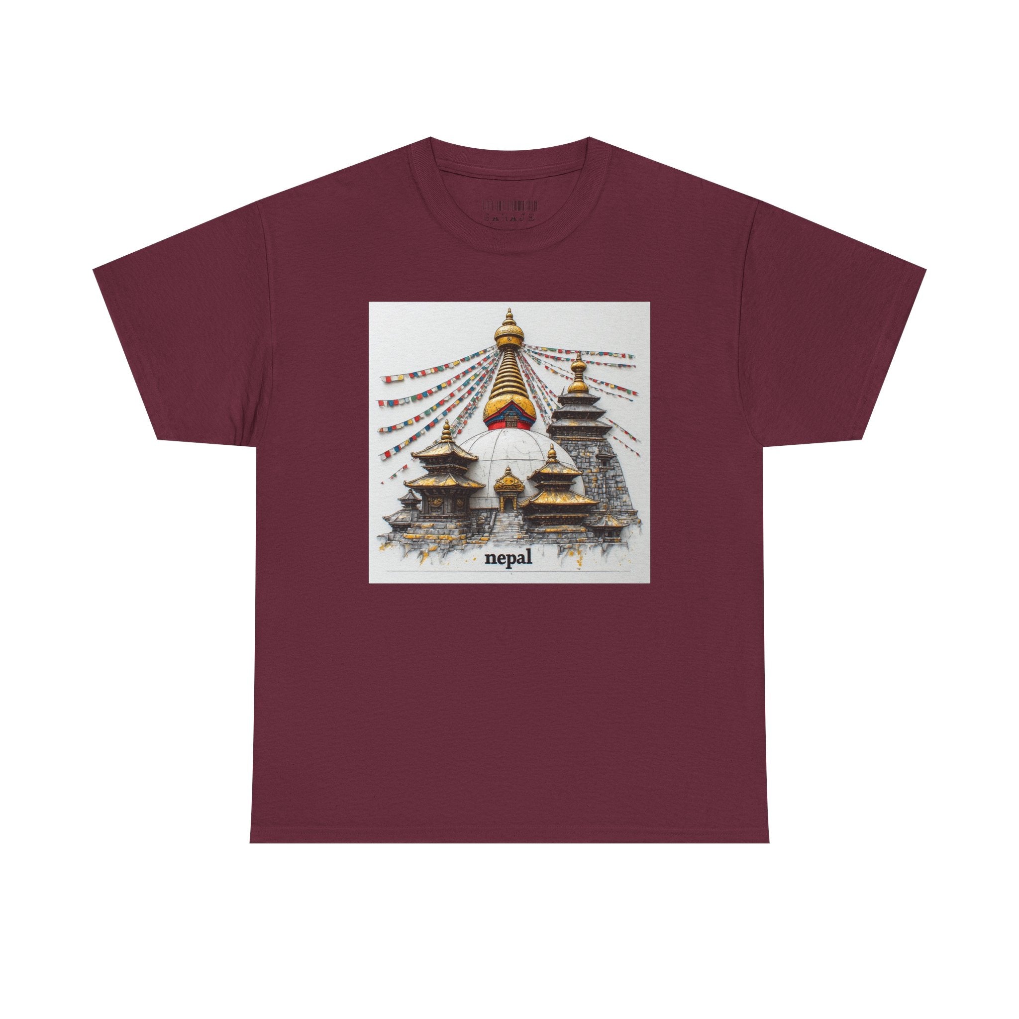 Nepal Swayambhunath Stupa T-Shirt — Buddhist Prayer Flags Travel Tee
