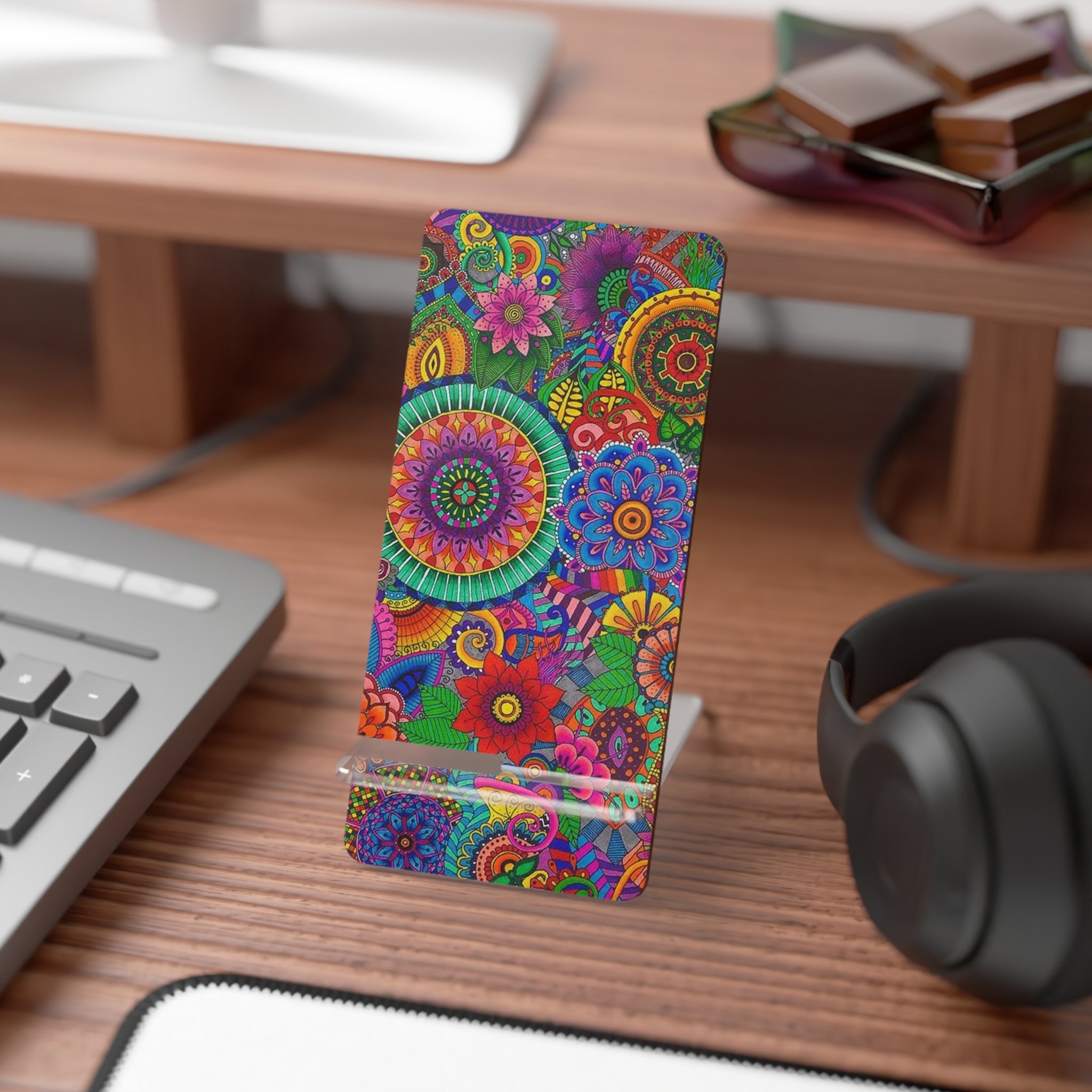 Vibrant Floral Mobile Stand, Colorful Phone Holder, Desk Organizer, Unique Gift for Students, Decorative Office Supplies