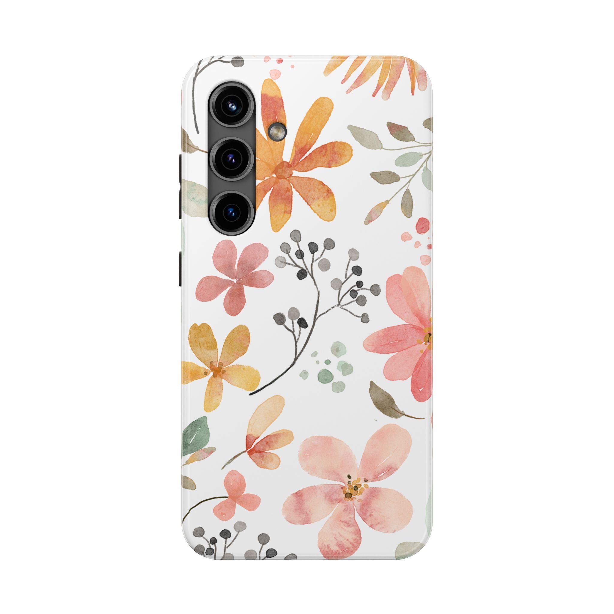 Floral Watercolor Tough Phone Case — Pink & Peach Botanical Protection