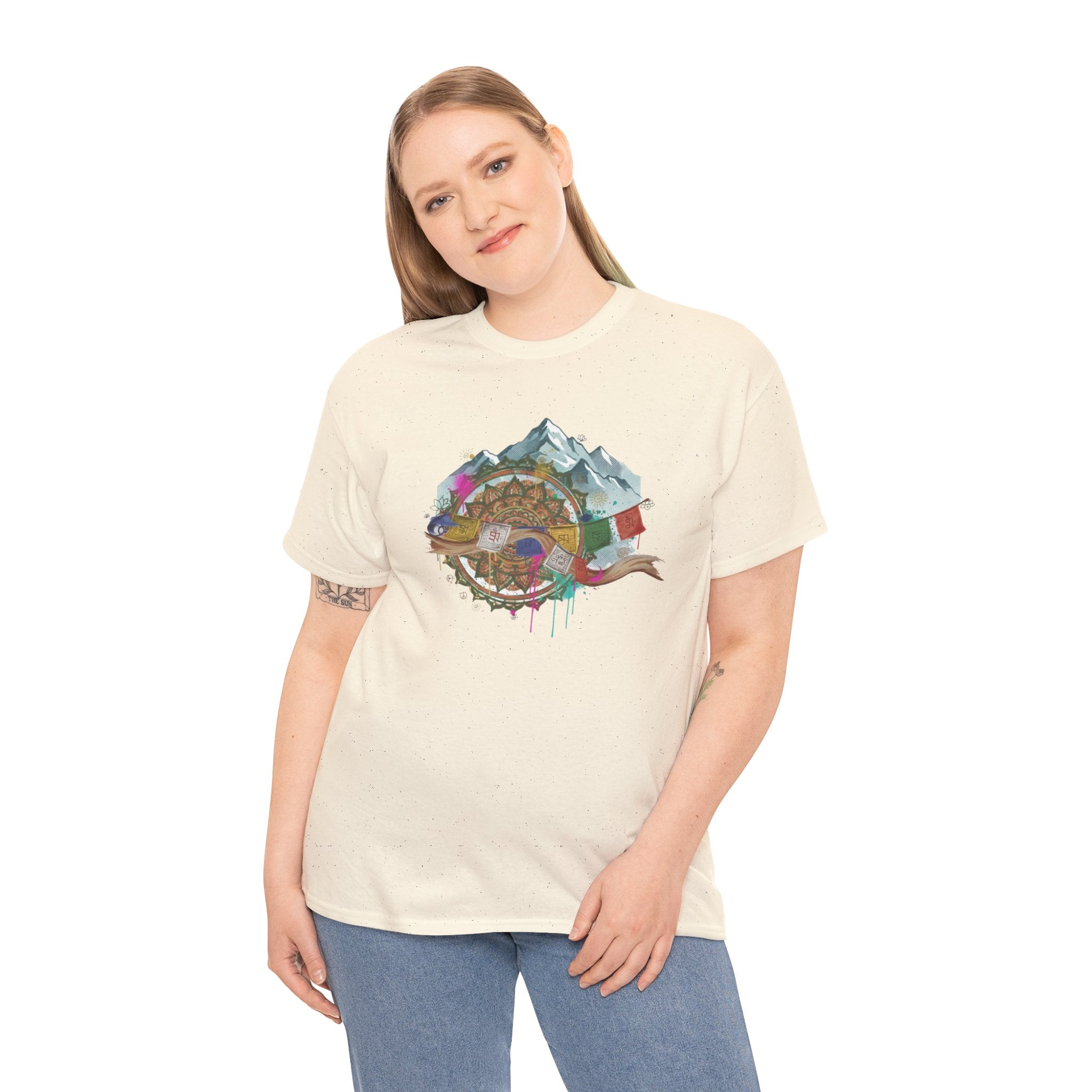 Adventure Compass Graphic Tee — Mountain, Globe & Flag Illustration