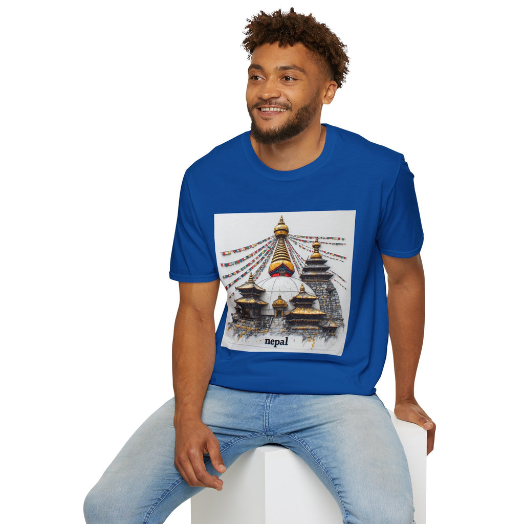 Nepal Temple Graphic T-Shirt — Boudhanath Stupa Prayer Flags Travel Tee