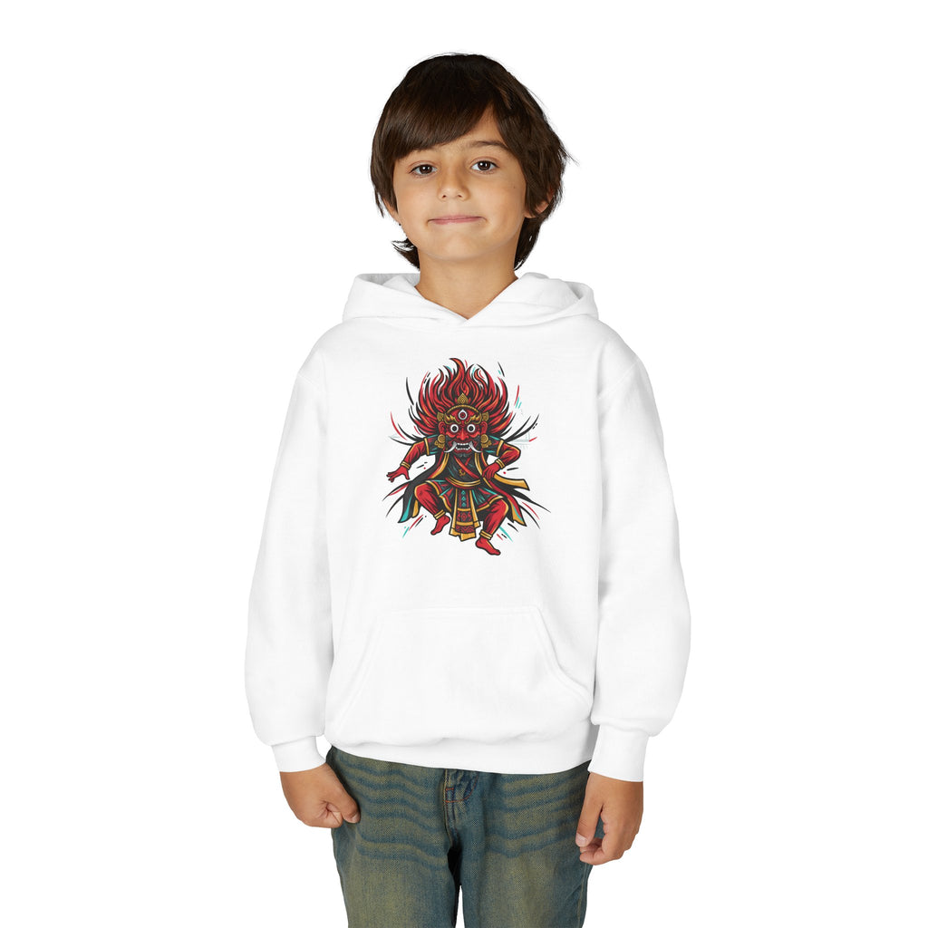 Youth Hoodie — Colorful Mythical Demon Mask Graphic
