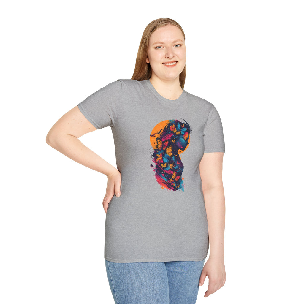 Butterfly Silhouette T-Shirt — Colorful Floral Profile Tee