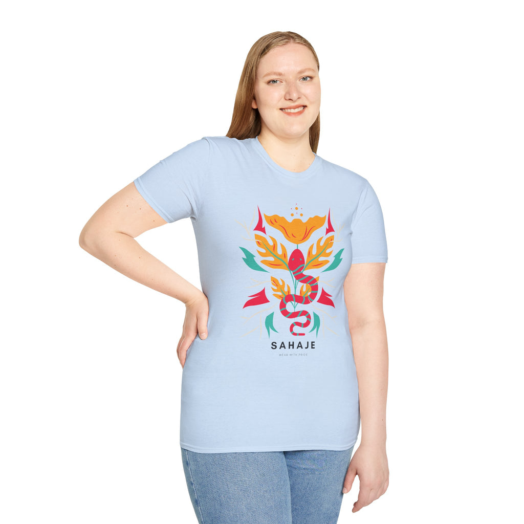 Sahaje Floral Snake Graphic T‑Shirt — Colorful Botanical Serpent Tee