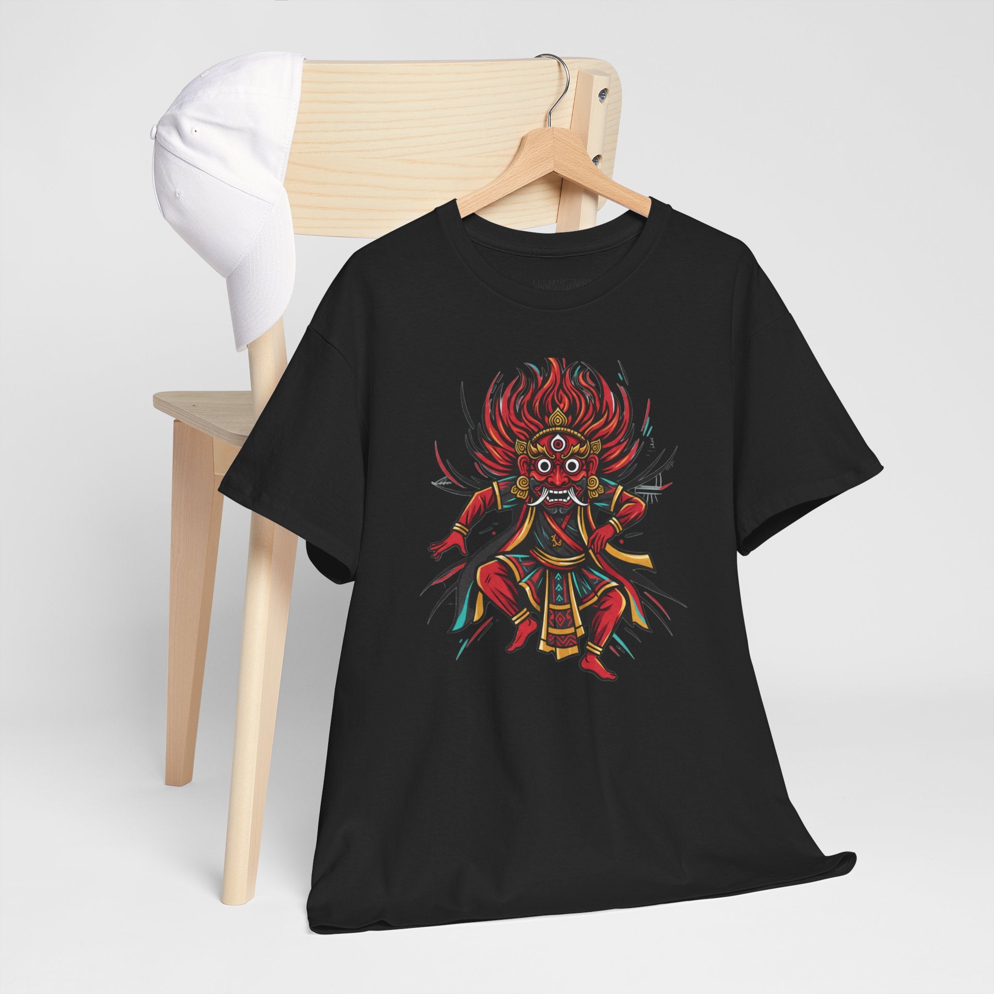 T-Shirt — Fierce Red Oni Demon Graphic Tee (Mythic Japanese Mask Design)