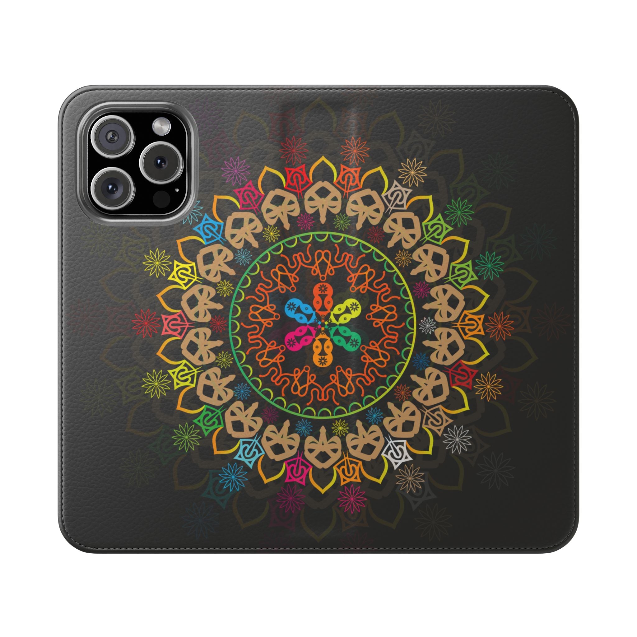 Colorful Mandala Flip Case for Phone, Bohemian Style Wallet Cover, Unique Gift for Her, Vibrant Phone Accessories, Eco-Friendly Protection