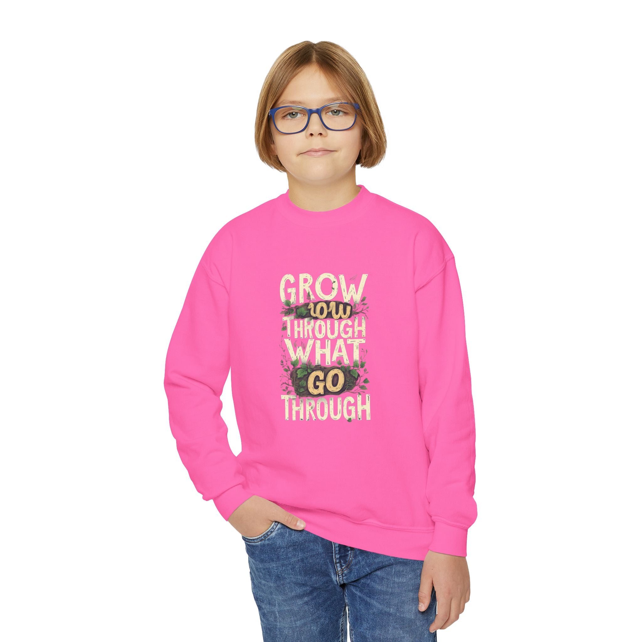 Youth Crewneck "Grow Slow, Go Far" Floral Sweatshirt