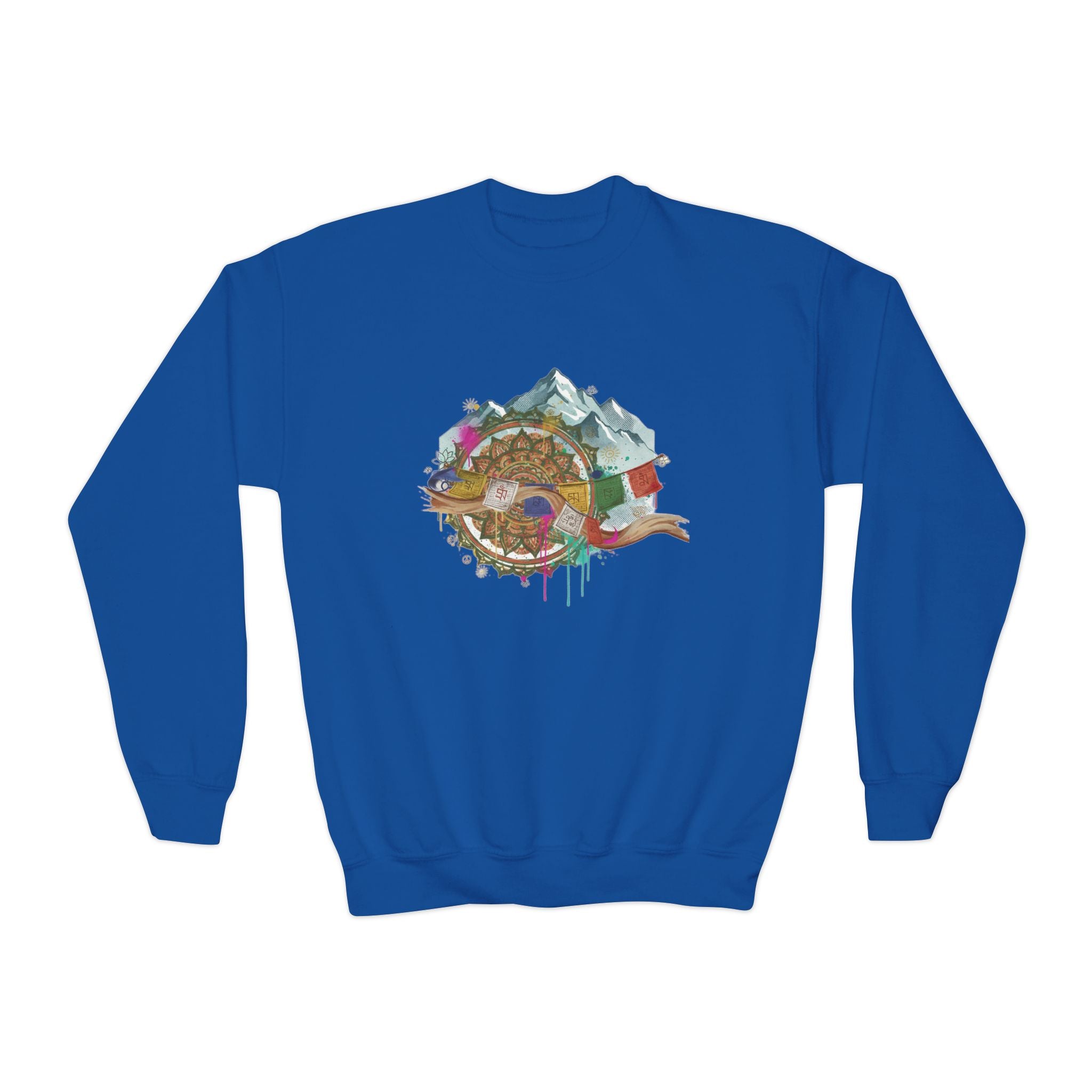 Youth Sweatshirt - Colorful Mountain Adventure Turtle Graphic Crewneck
