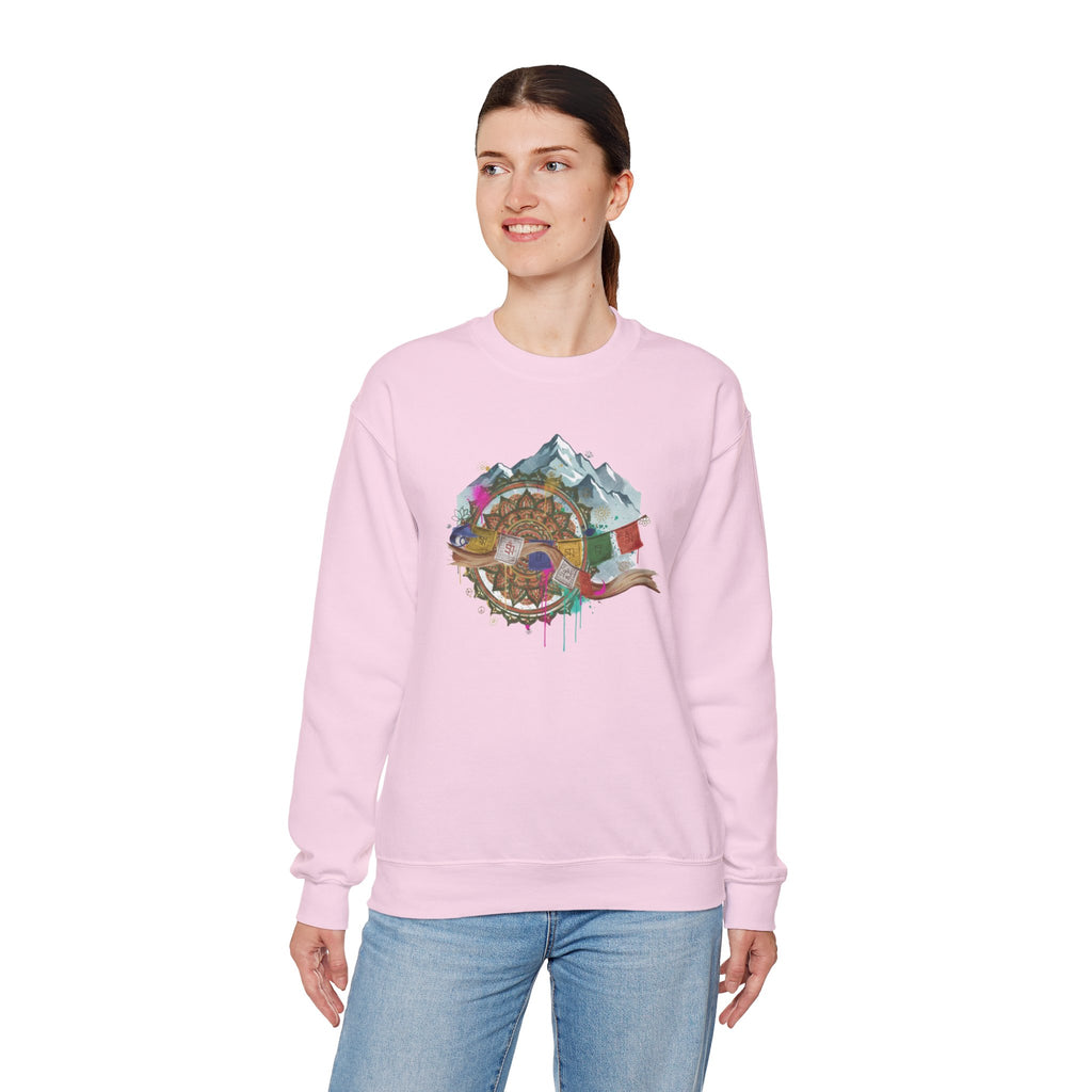 Adventure Mountain Crewneck Sweatshirt — Colorful Hiking Compass & Peaks Design