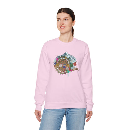 Adventure Mountain Crewneck Sweatshirt — Colorful Hiking Compass & Peaks Design