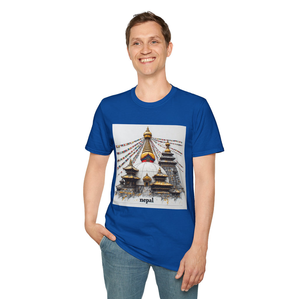 Nepal Temple Graphic T-Shirt — Boudhanath Stupa Prayer Flags Travel Tee