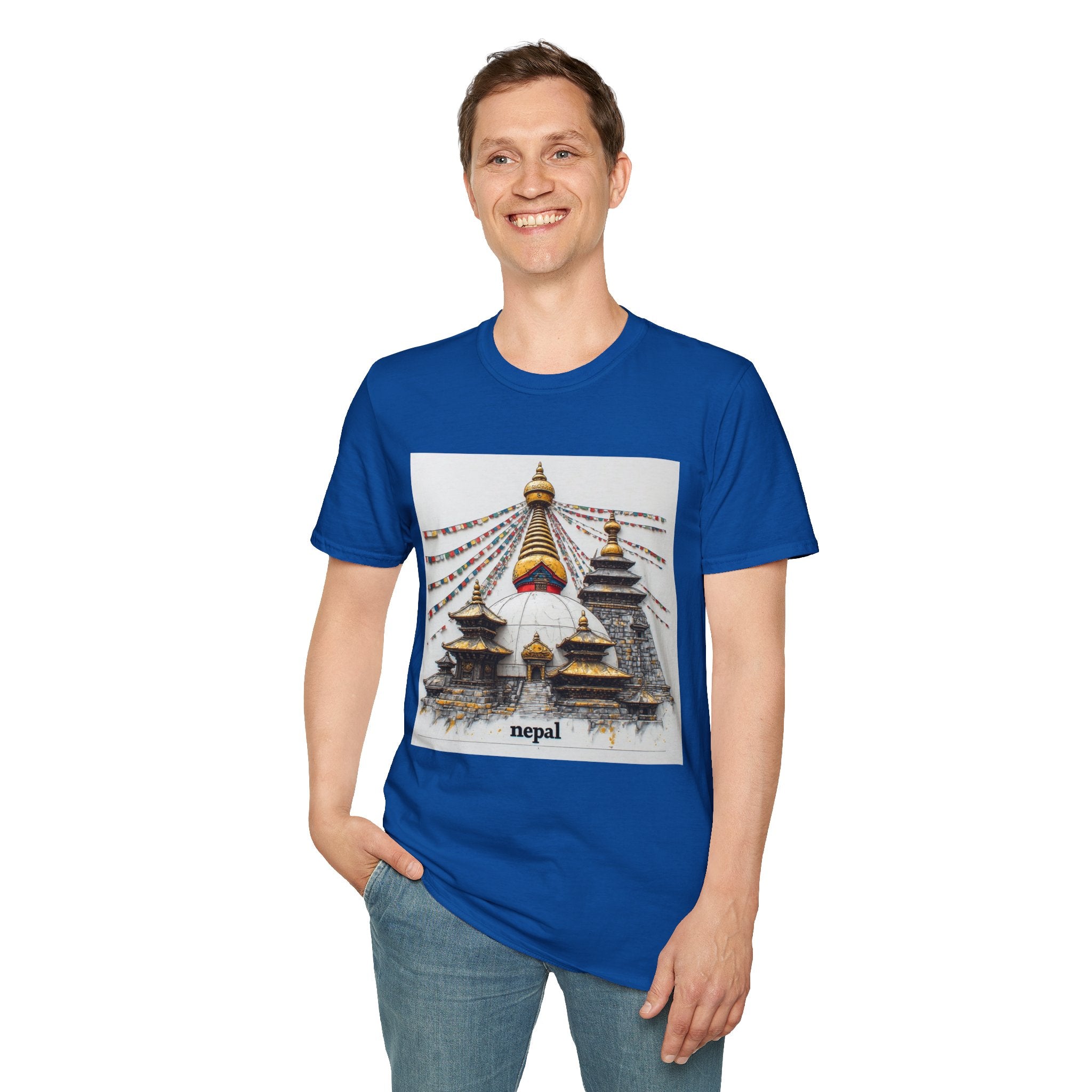 Nepal Temple Graphic T-Shirt — Boudhanath Stupa Prayer Flags Travel Tee
