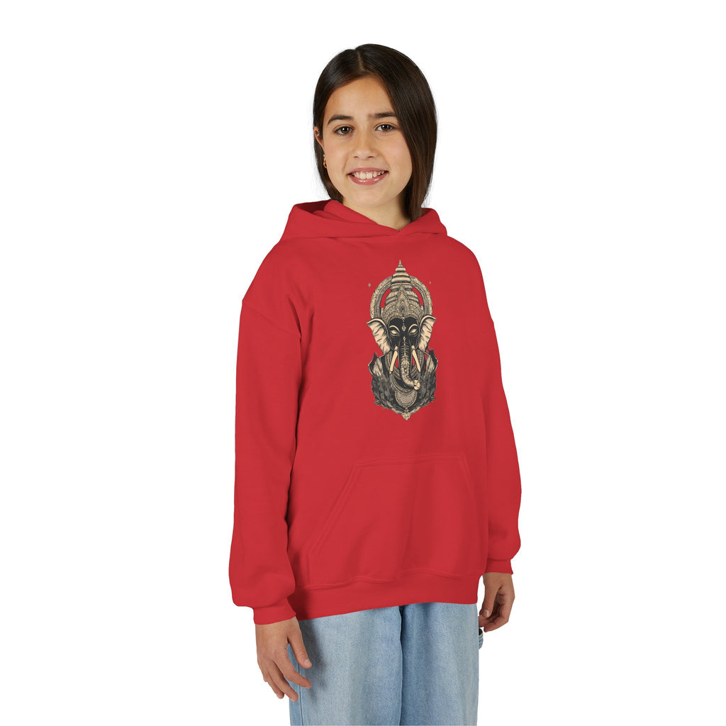 Youth Hoodie — Majestic Ganesha Elephant Art Graphic