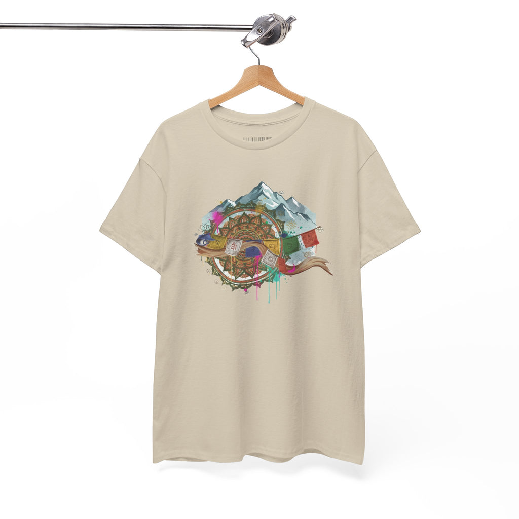 Adventure Compass Graphic Tee — Mountain, Globe & Flag Illustration