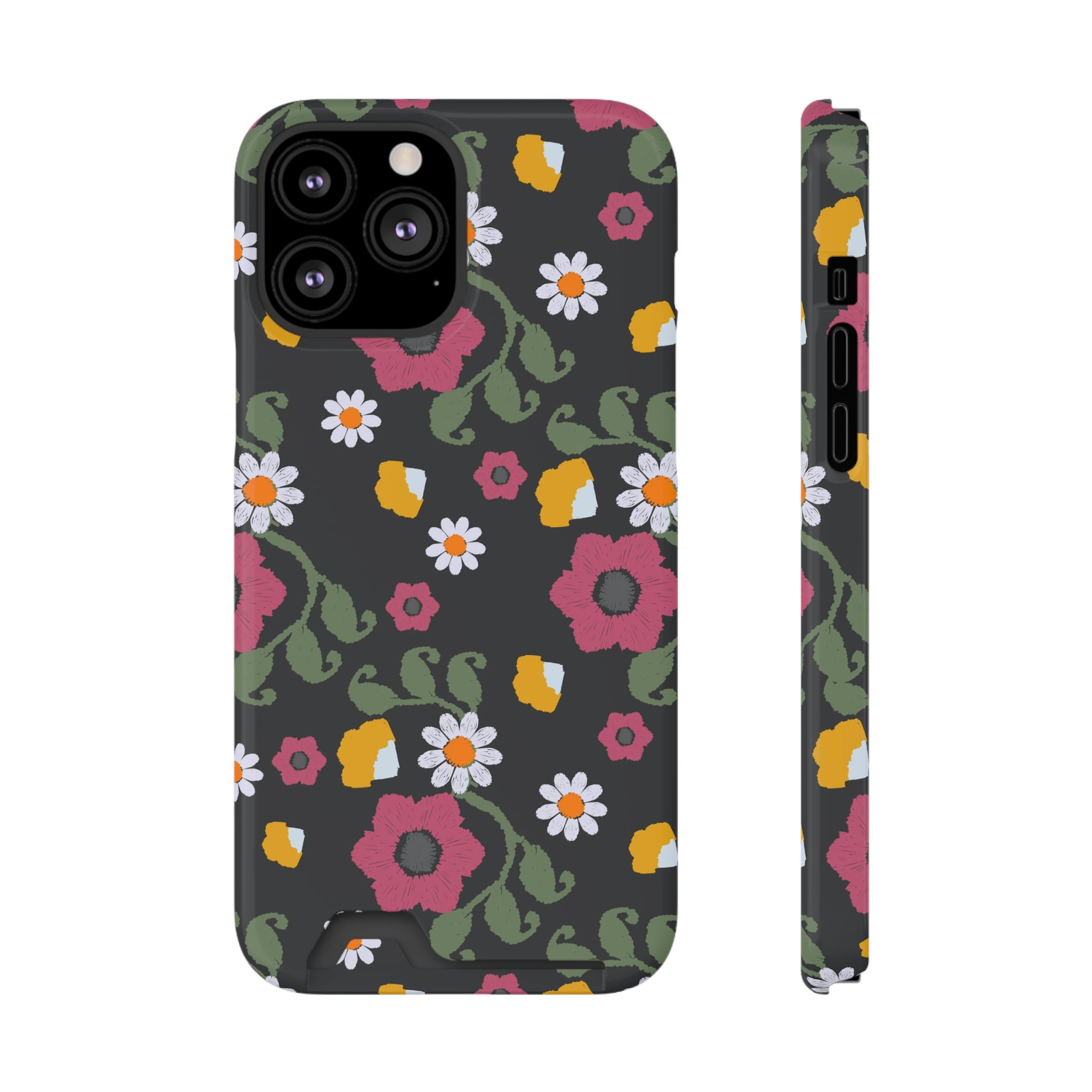 Floral Phone Case with Card Holder, Stylish Smartphone Accessory, Gifts for Her, Trendy Floral Design, Perfect for Spring & Summer