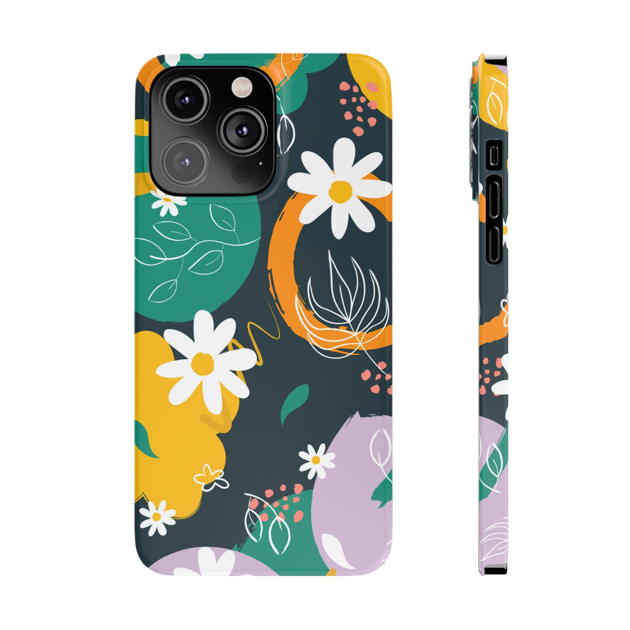 Floral Circle Slim Phone Case — Colorful Abstract Daisies Phone Cover