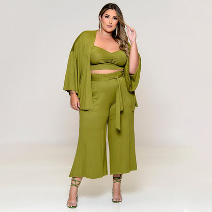 Women Clothes Exclusive for Vest Medium Long Trousers Fashion Casual Jacket Solid Color Three-Piece Set