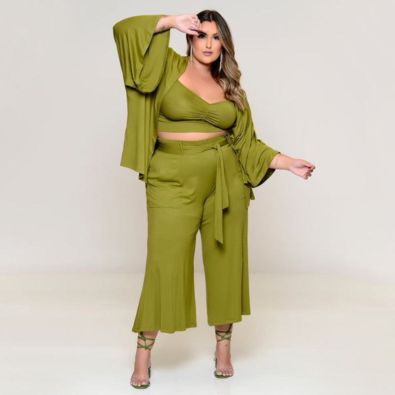 Women Clothes Exclusive for Vest Medium Long Trousers Fashion Casual Jacket Solid Color Three-Piece Set
