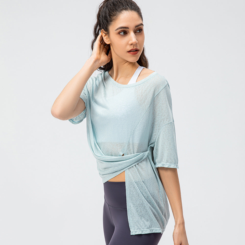 Spring Summer Women Split Sports Blouse Quick-Drying Running round Neck T-shirt Outdoor Fitness Yoga Short Sleeve