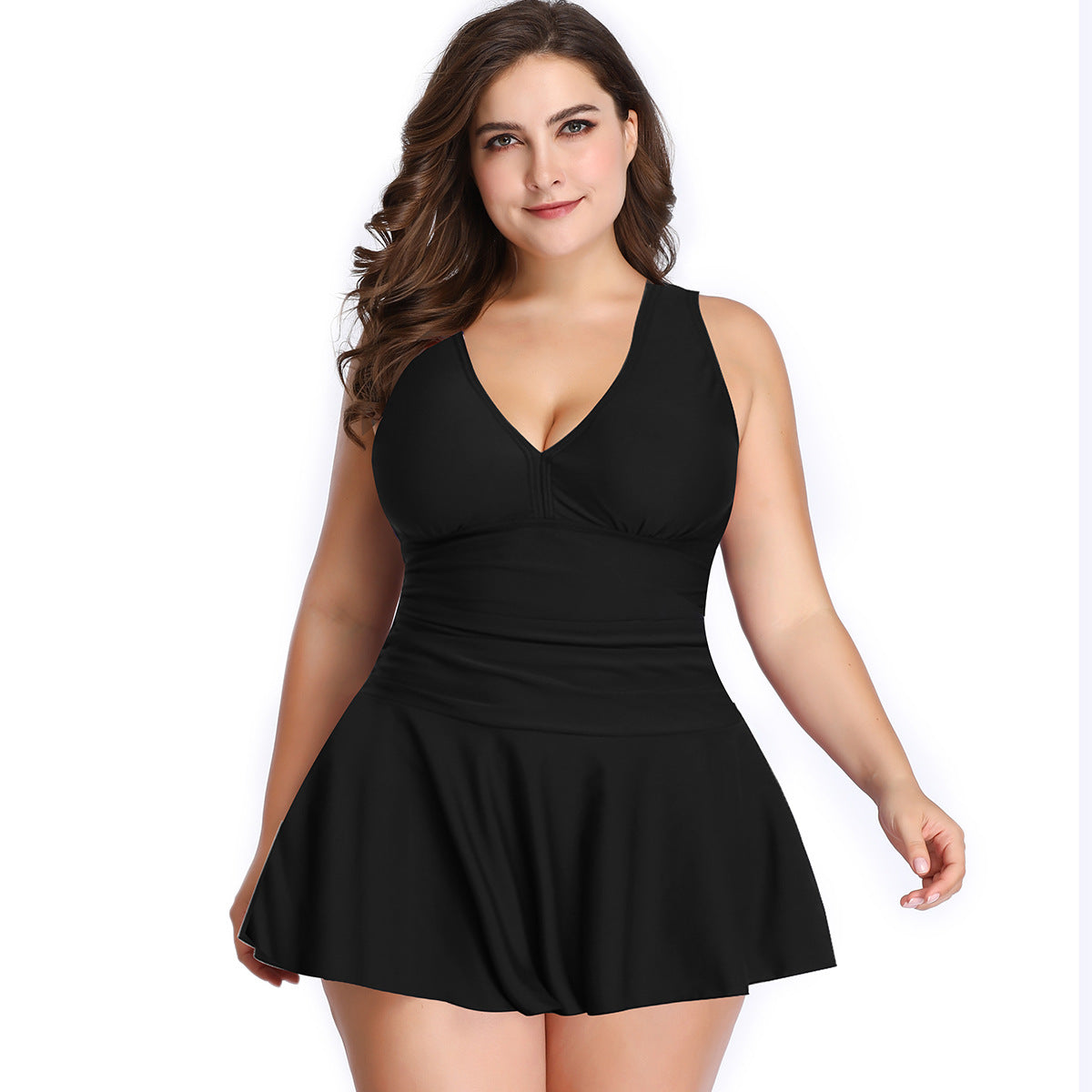 plus-Sized Oversized Swimsuit  Belly Covering Solid Color Printing Skirt Split Swimsuit Boxer Swimming Trunks