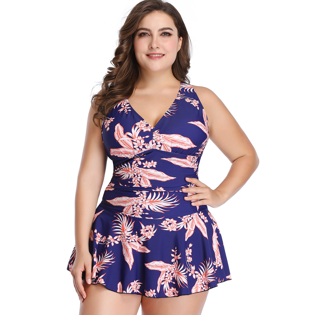plus-Sized Oversized Swimsuit  Belly Covering Solid Color Printing Skirt Split Swimsuit Boxer Swimming Trunks