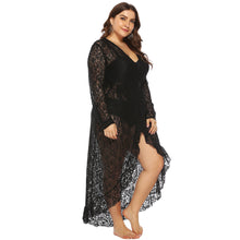 Load image into Gallery viewer, Women Clothing Sexy See-through Lace Deep V Irregular Ruffled Lace-up Beach Dress