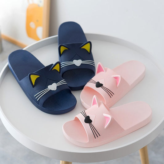 Women Slippers Cute Cartoon Cat Indoor Bathroom Animal Slipper Couples Slides Designer Flip Flops Soft Shoes