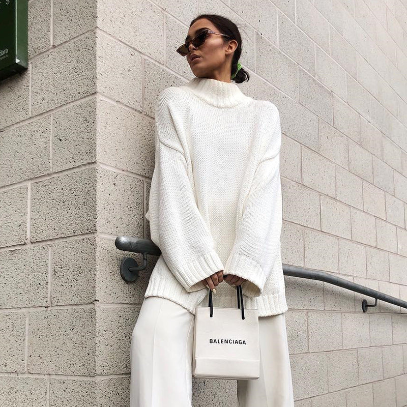 Sweater High Collar Loose Long Sleeve Autumn Winter Sweater Coat Women Clothing Top