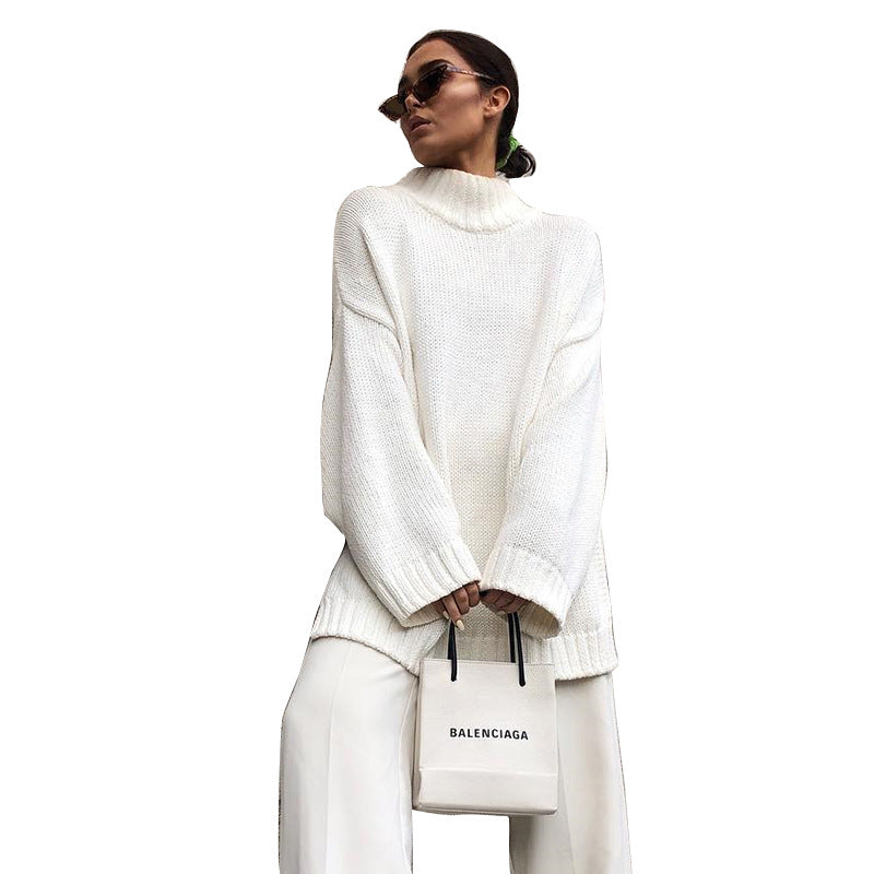 Sweater High Collar Loose Long Sleeve Autumn Winter Sweater Coat Women Clothing Top