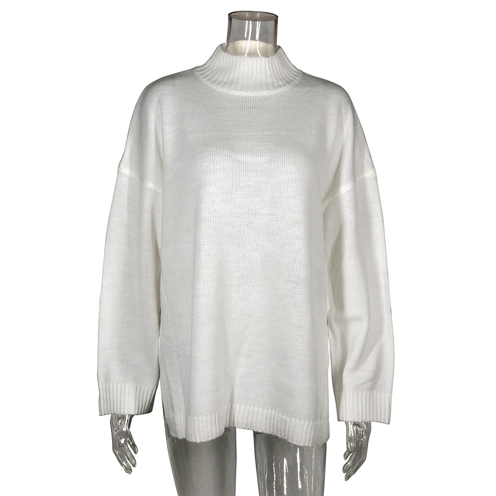 Sweater High Collar Loose Long Sleeve Autumn Winter Sweater Coat Women Clothing Top