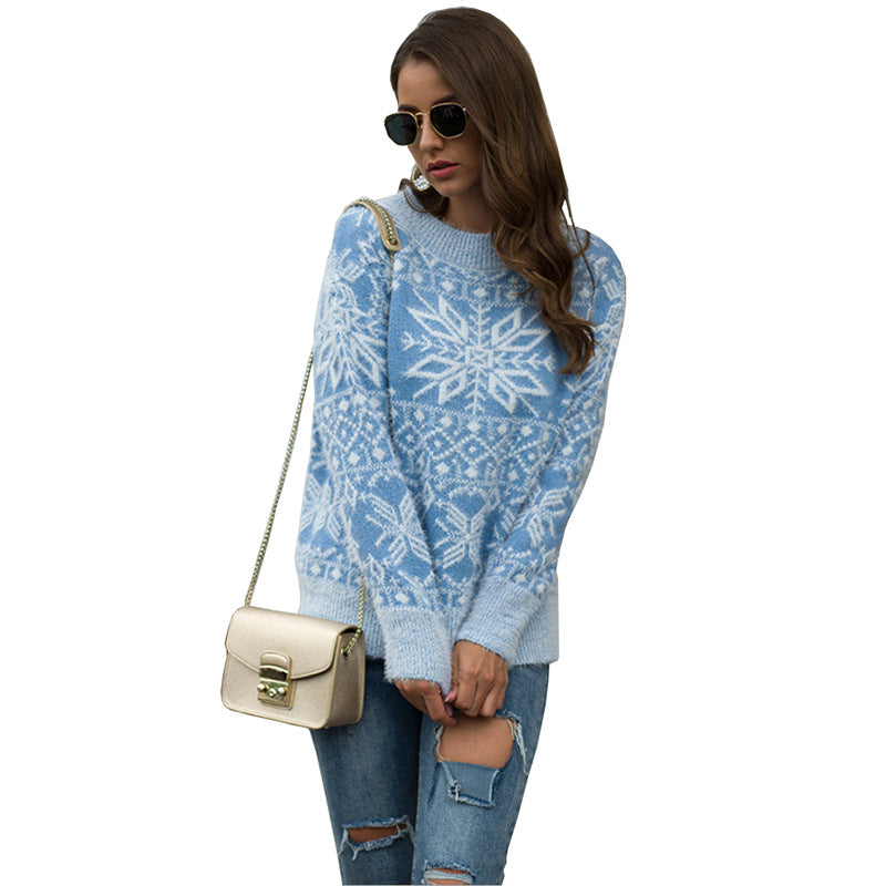 Autumn Winter New  Women Clothing  Christmas Sweater Women Snowflake Pullover Sweater