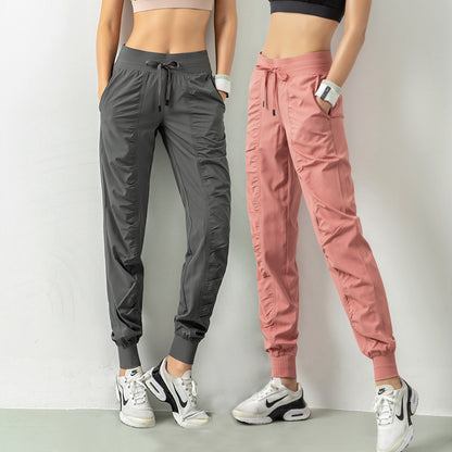 Pleated Slim-Fit Fitness Sports Pants Female Loose-Fit Tappered Trousers Running Pants Casual Quick-Drying Trousers Harem Pants Thin