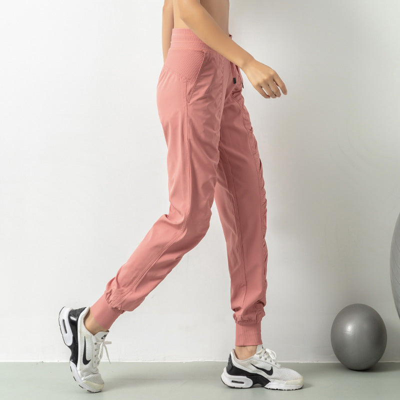 Pleated Slim-Fit Fitness Sports Pants Female Loose-Fit Tappered Trousers Running Pants Casual Quick-Drying Trousers Harem Pants Thin