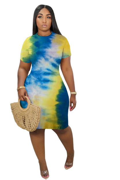 Women Clothing Cute Tie-Dye Tight Sexy Dress