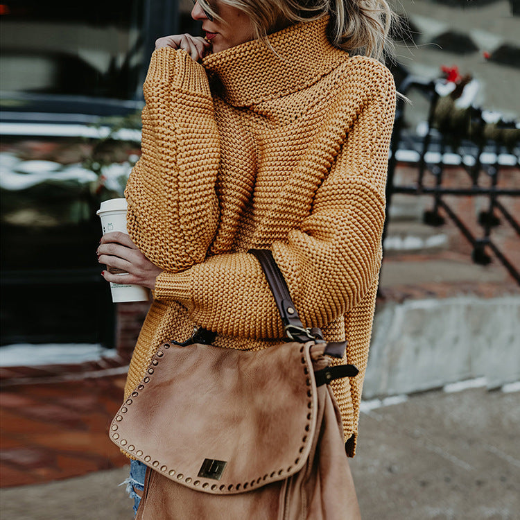 Autumn Winter Knitwear Thick Thread Long Sleeve Turtleneck Pullover Women