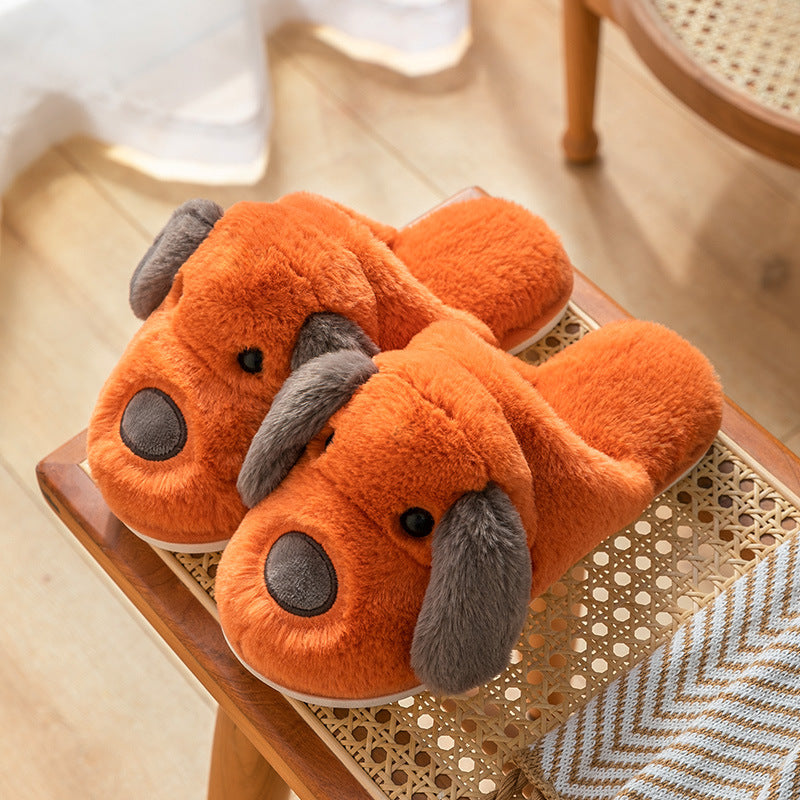 cute dog plush slippers men winter or cotton slippers women's indoor home non-slip