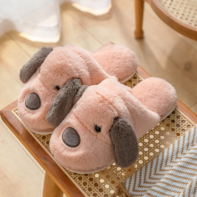 cute dog plush slippers men winter or cotton slippers women's indoor home non-slip