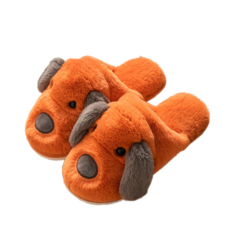 cute dog plush slippers men winter or cotton slippers women's indoor home non-slip