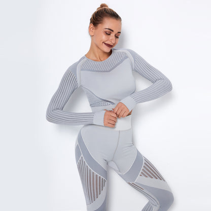 New Sports Skinny Hollow-out Plastic Top Quick-Drying Running Yoga Clothes Seamless Workout Long Sleeve
