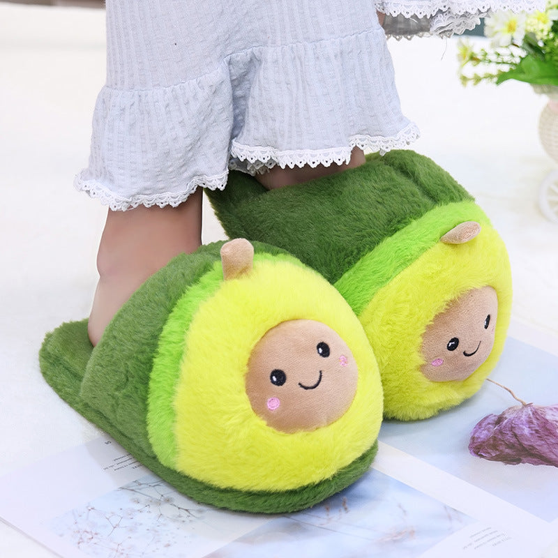 Soft cute avocado Baotou plush cotton slippers , indoor cotton shoes which is non-slip floor.