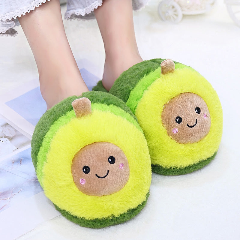 Soft cute avocado Baotou plush cotton slippers , indoor cotton shoes which is non-slip floor.