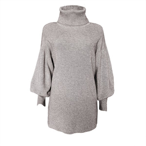 Leisure Turtleneck Lantern Sleeve Knitted Sweater Dress