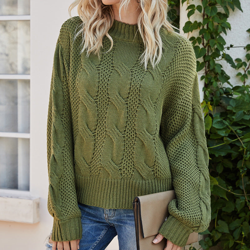 Autumn Winter Solid Color Twisted Mock Neck Sweater Sweater Long Sleeve Pullover Sweater