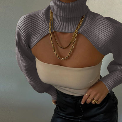 Women Clothing Lantern Sleeve Turtleneck Woolen Oversleeve Solid Color Sweater For Women