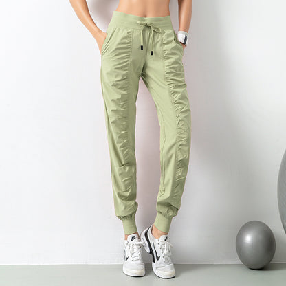 Pleated Slim-Fit Fitness Sports Pants Female Loose-Fit Tappered Trousers Running Pants Casual Quick-Drying Trousers Harem Pants Thin