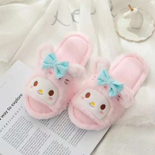 Cute cartoon mouse ears Melody big-eared dog plush open-toed drag home indoor fish mouth slippers ladies slippers