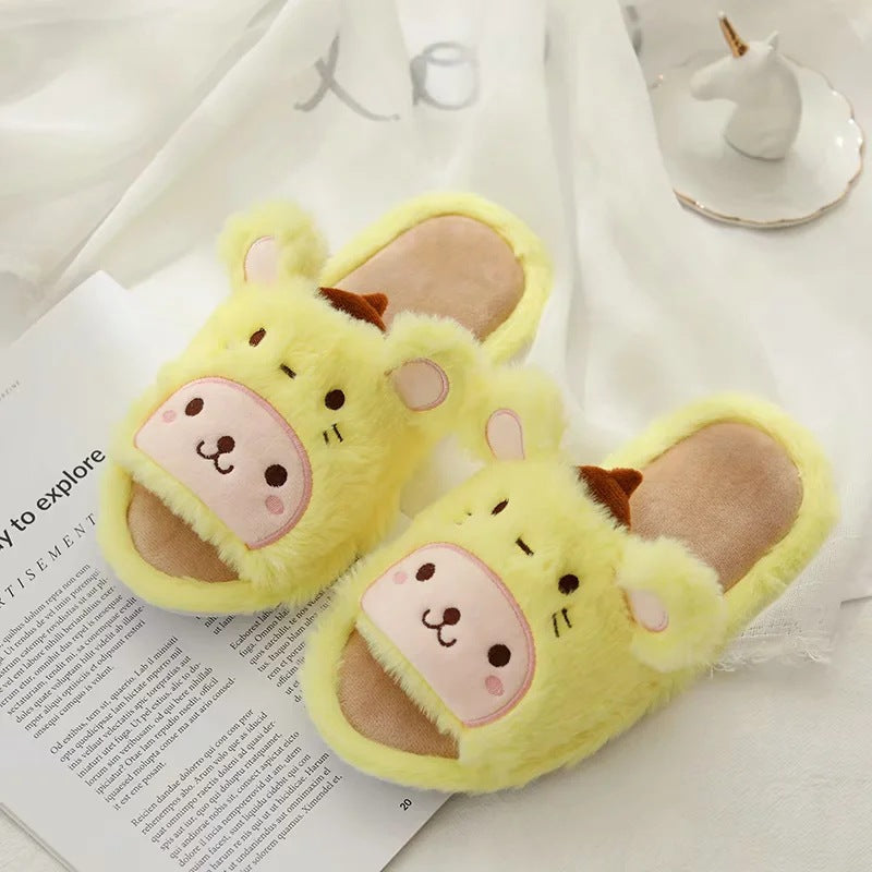 Cute cartoon mouse ears Melody big-eared dog plush open-toed drag home indoor fish mouth slippers ladies slippers
