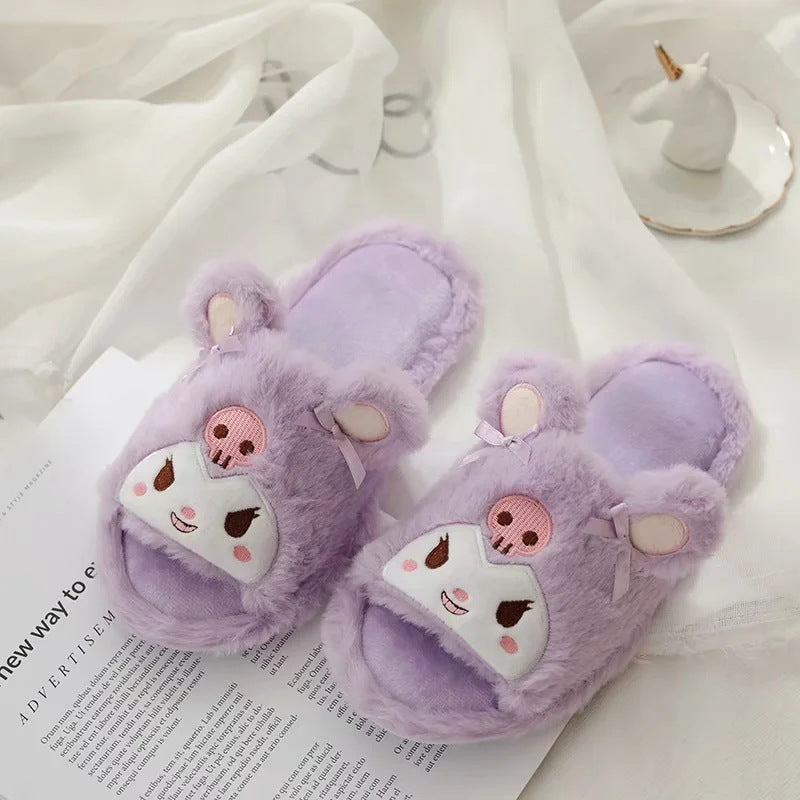 Cute cartoon mouse ears Melody big-eared dog plush open-toed drag home indoor fish mouth slippers ladies slippers