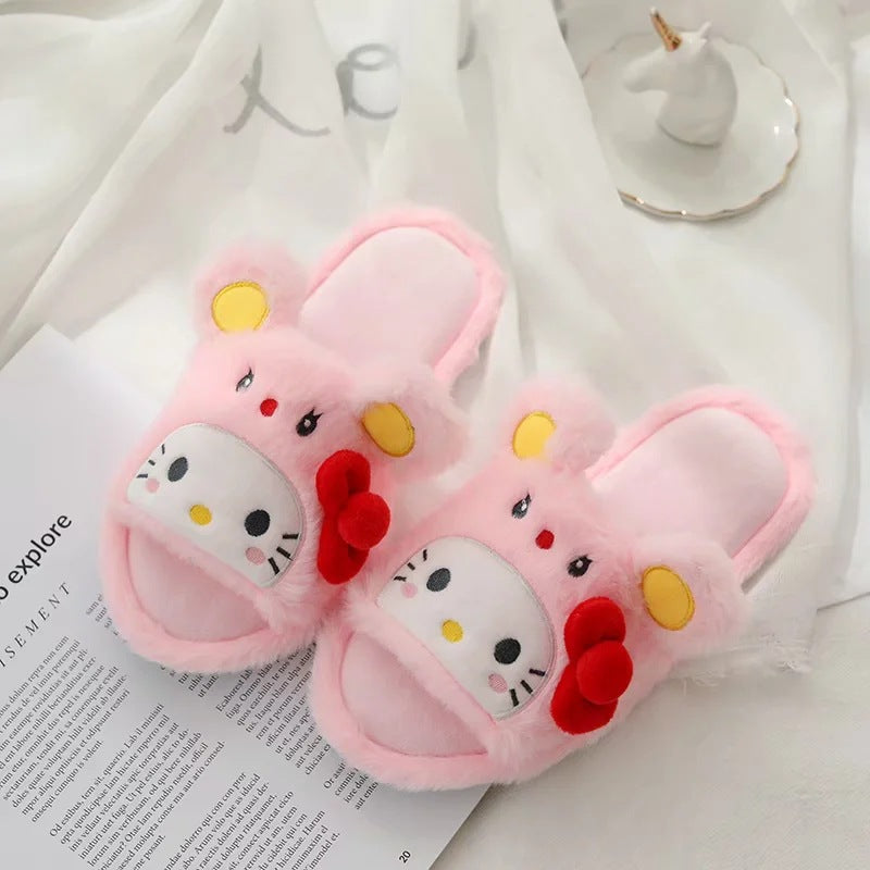 Cute cartoon mouse ears Melody big-eared dog plush open-toed drag home indoor fish mouth slippers ladies slippers