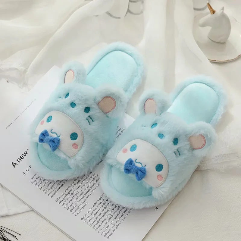 Cute cartoon mouse ears Melody big-eared dog plush open-toed drag home indoor fish mouth slippers ladies slippers